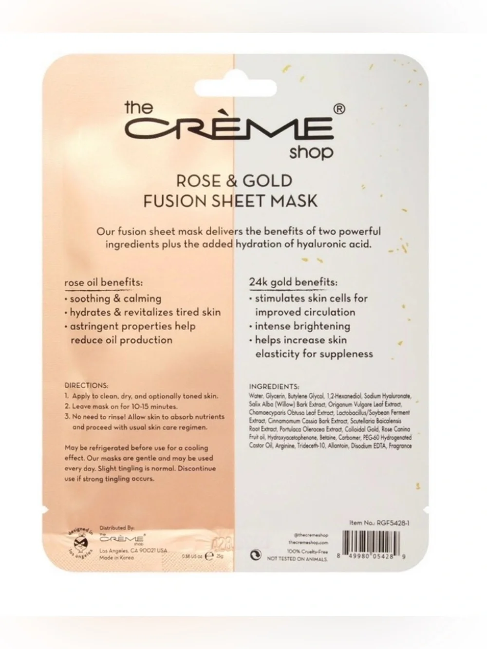 NIB The Creme Shop Limited Edition Box of 5 Rose Gold Face Masks Korean Skincare
